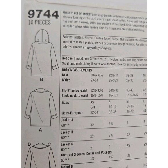 SIMPLICITY Pattern 9744 Size L XL Misses 2 Hour Jacket Coat Hoodie 3 Styles FF - Picture 3 of 8